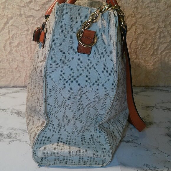 Michael Kors HAMILTON East West Tote Shoulder Bag VANILLA Canvas & Leather Used - Picture 5 of 16